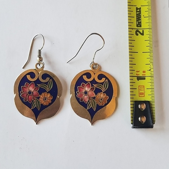 Vintage Cloisonne floral earrings. - Picture 2 of 3